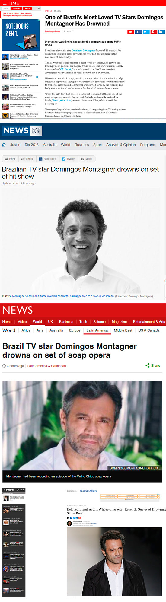 Imprensa internacional noticia a morte de Domingos Montagner