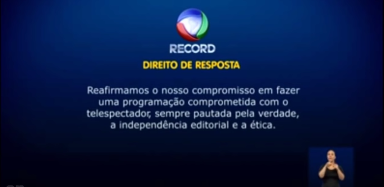 Record ganhou direito de resposta na Globo (Reprodução/TV Record)