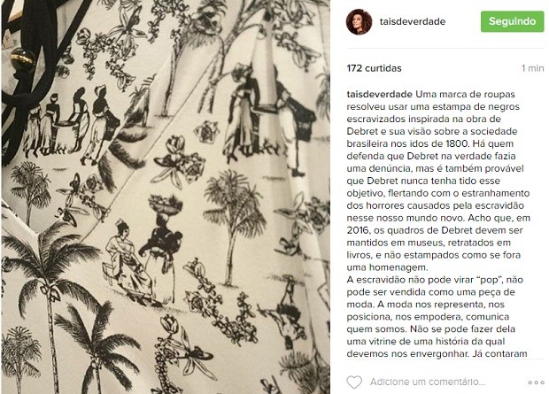 Taís Araújo protesta contra marca de roupas por estampas polêmicas: "A escravidão não pode virar pop”