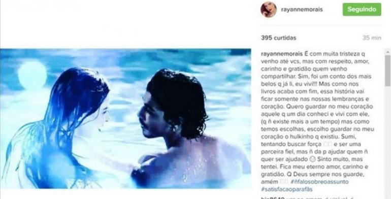 Rayanne Morais publicou texto explicando o fim do noivado (Reprodução/Instagram)