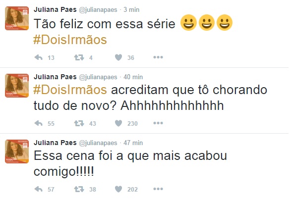 Juliana Paes interage com internautas no Twitter durante exibição de Dois Irmãos