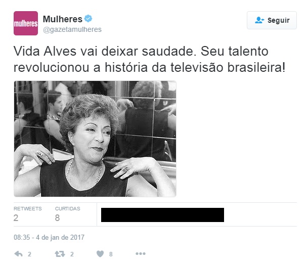 Twitter do Mulheres se confunde e publica foto errada em post sobre Vida Alves