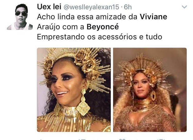 Internautas comparam fantasia de Viviane Araújo e Beyoncé (Reprodução/ Twitter)