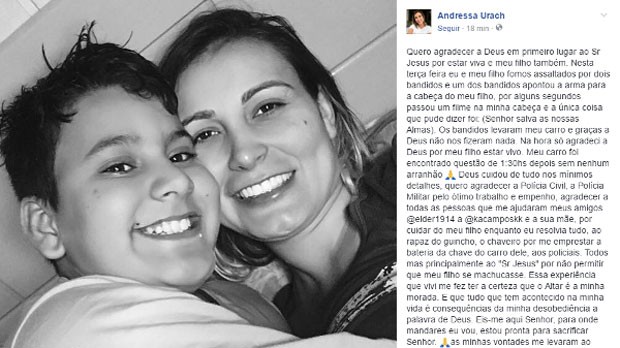 Andressa Urach relata ter sofrido assalto (Reprodução/ Facebook)