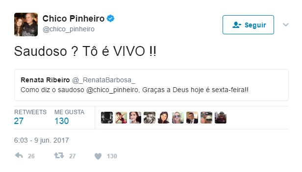 Chico Pinheiro no Twitter (Reprodução/Twitter) 