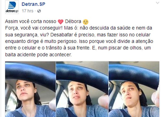 Detran deu uma bronca em Débora Nascimento por gravar vídeo enquanto dirigia