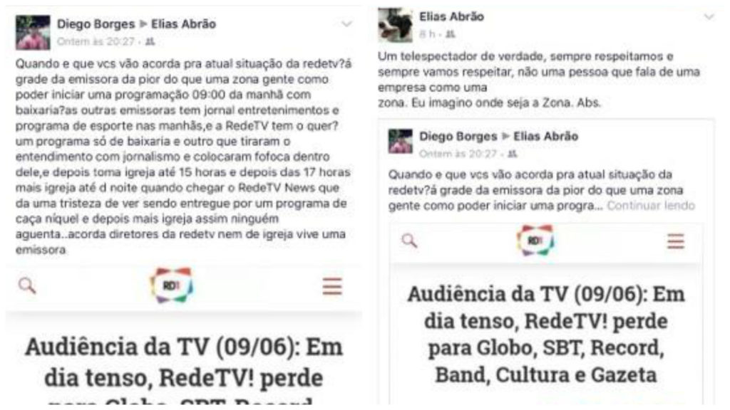 Elias Abrão discute com internauta (Reprodução/Facebook)
