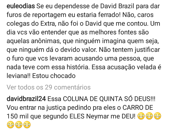 Leo Dias e David Brazil comentaram notícia do jornal Extra