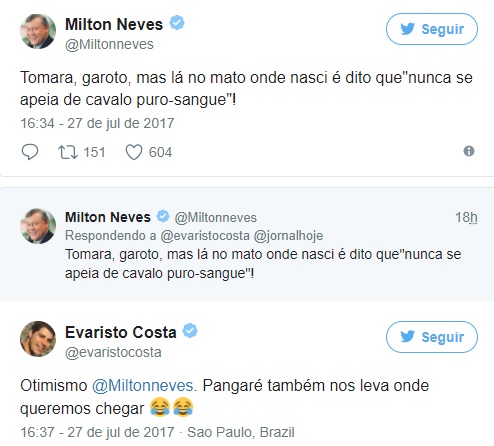 Evaristo Costa e Milton Neves no Twitter