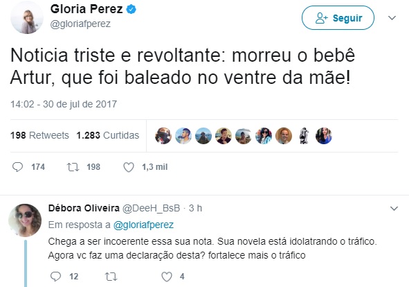 Glória Perez foi questionada por internauta no Twitter