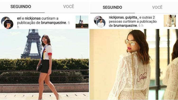 Postagens de Bruna Marquezine no Instagram curtidas por Nick Jonas