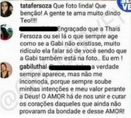 Thais Fersoza comentou postagem de Teo Teló e Gabi Luthai rebateu