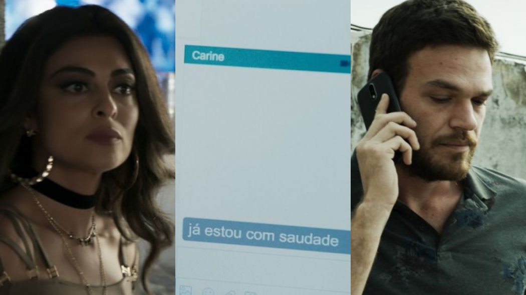 Bibi (Juliana Paes) vê mensagem de Carine (Carla Diaz) e surta com Rubinho (Emílio Dantas) em A Forca do Querer