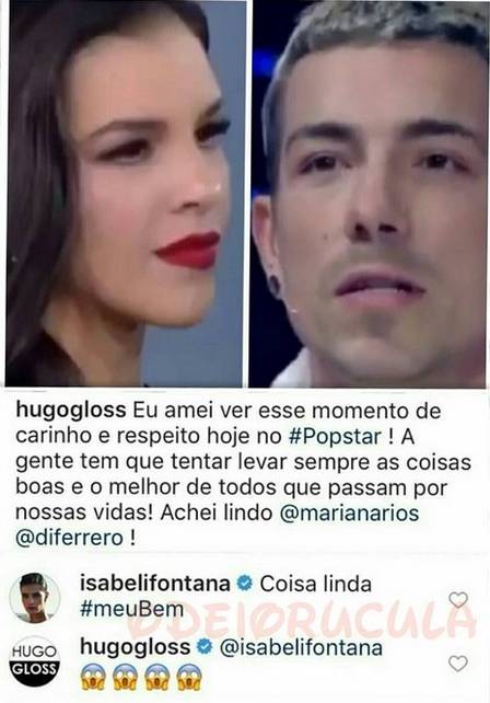 Isabeli Fontana comentou postagem de Hugo Gloss sobre Mariana Rios e Di Ferreiro no PopStar