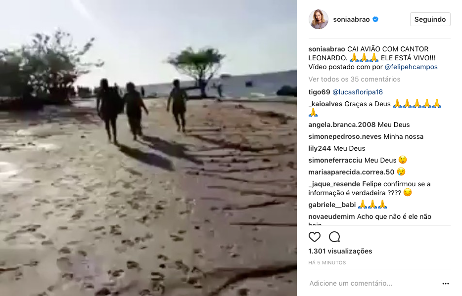 Sonia Abrão compartilha falso vídeo da queda do avião do cantor Leonardo