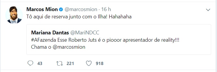 Marcos Mion respondeu internauta no Twitter
