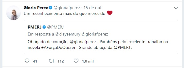 Gloria Perez no Twitter
