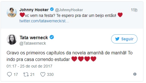 Tata Werneck e Johnny Hooker no Twitter