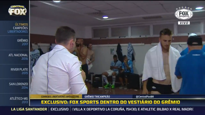 Fox Sports entra no vestiário do Grêmio e mostra demais (Reprodução/Fox Sports)