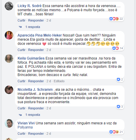 Público reclama de Poliana Rozado no Facebook de Fabíola Reipert (Reprodução/Facebook)
