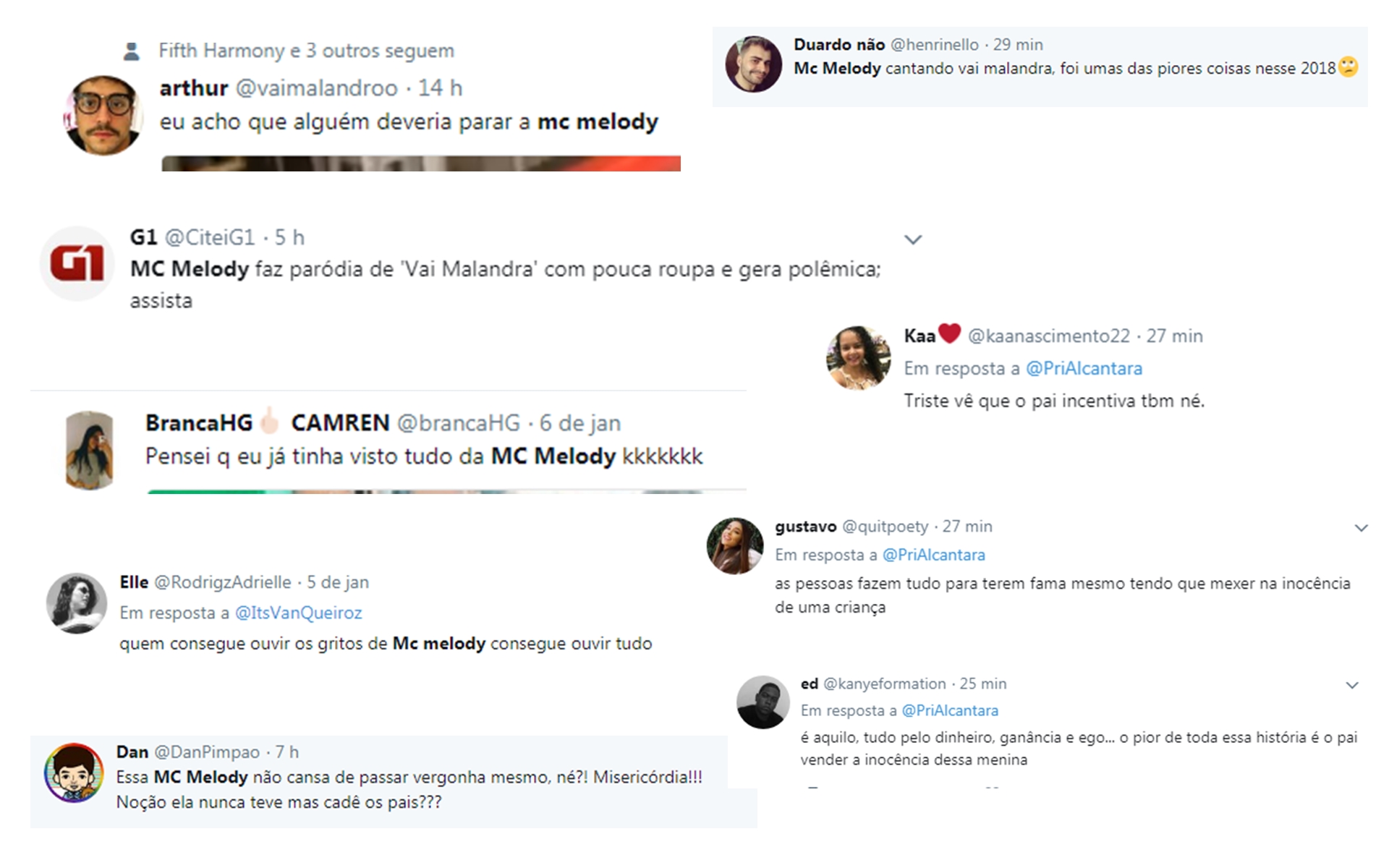 Internautas criticam MC Melody no Twitter 