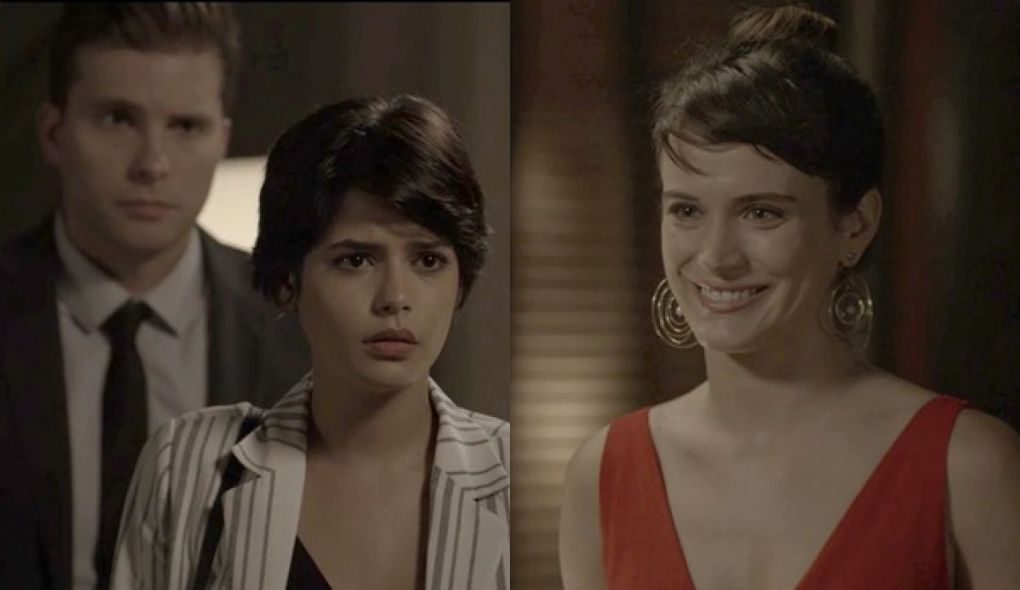 Patrick (Thiago Fragoso), Adriana (Julia Dalavia) e Clara (Bianca Bin) de O Outro Lado do Paraíso
