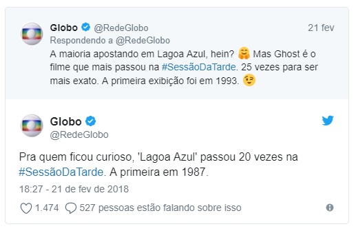 Globo tuítou sobre a Sessão da Tarde