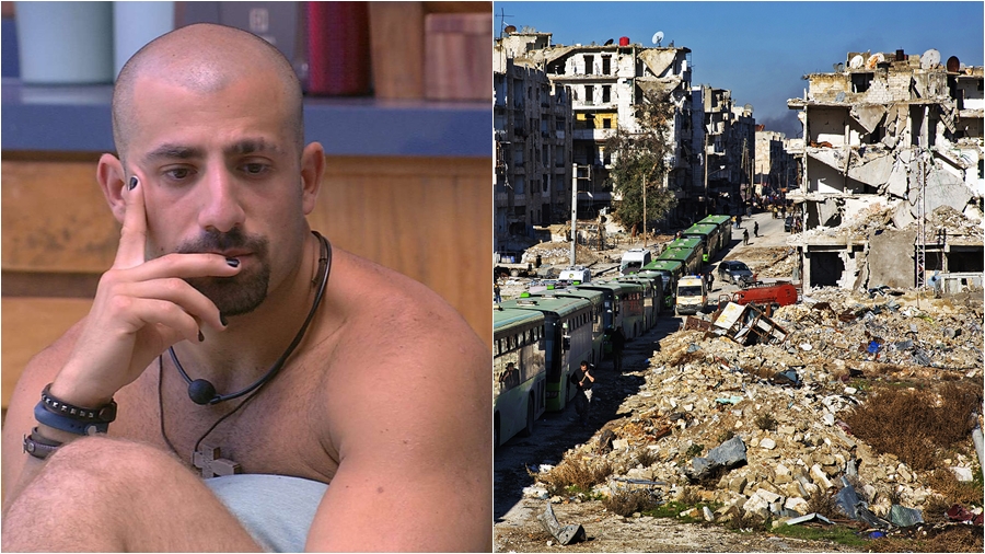 Kaysar faz relatos sobre Aleppo, sua cidade natal (Reprodução: TV Globo)