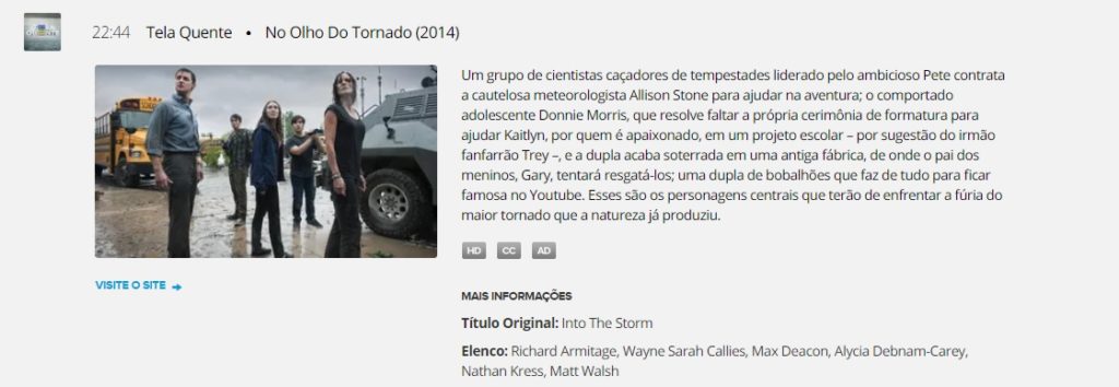 No Olho do Furacão é anunciado pela Globo em seu site (Reprodução)