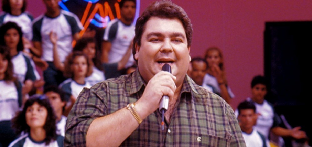 Fausto Silva na estreia de seu programa na Globo, em 1989