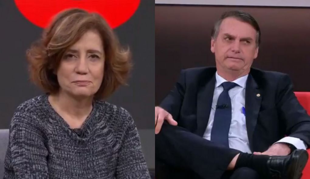 Miriam Leitão e Jair Bolsonaro no Central das Eleições 2018, da Globo News