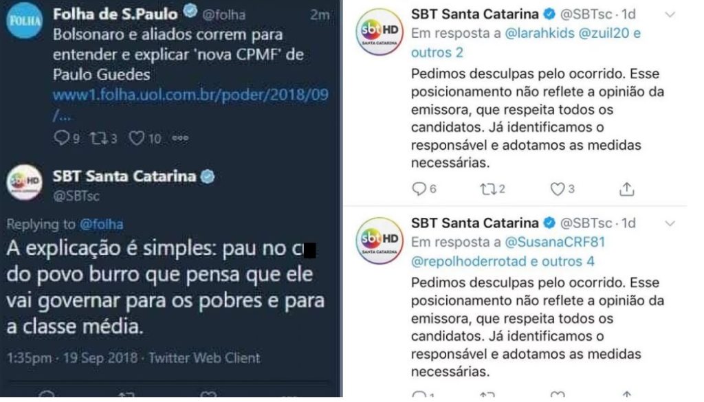 Mensagens do Twitter do SBT Santa Catarina
