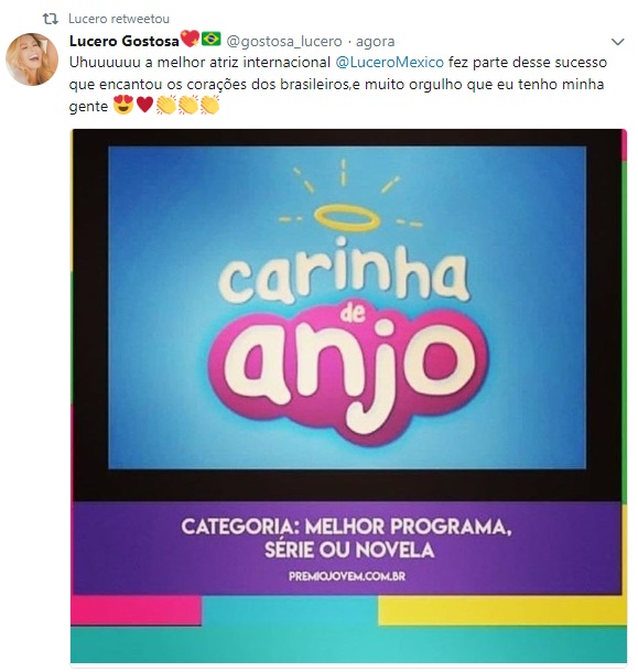Carinha de Anjo ganhou na categoria Melhor Novela no Premio Jovem Brasileiro 2018 (Reprodução: Twitter)