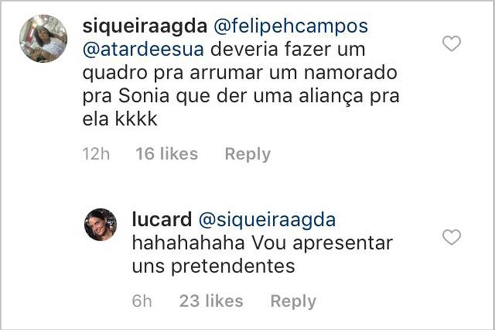 Luciana Cardoso respondeu comentario de internauta