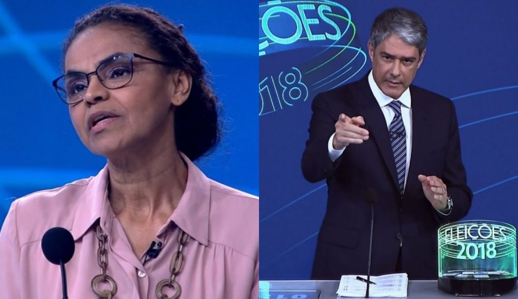 Marina Silva e William Bonner no debate da TV Globo