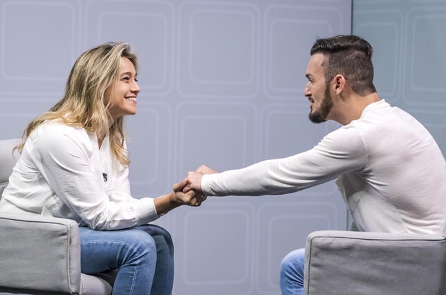 Fernanda Gentil e o ginasta Diego Hypolito em entrevista para o Esporte Espetacular