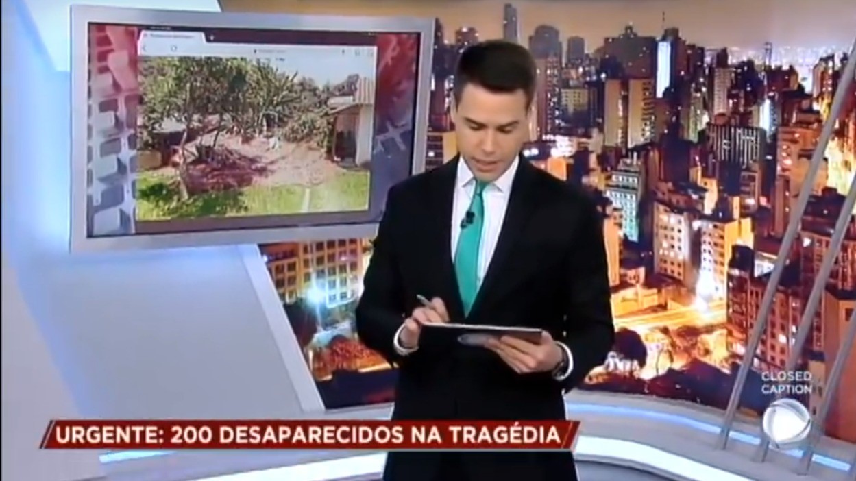 Luiz Bacci durante cobertura do Cidade Alerta sobre tragédia de Brumadinho