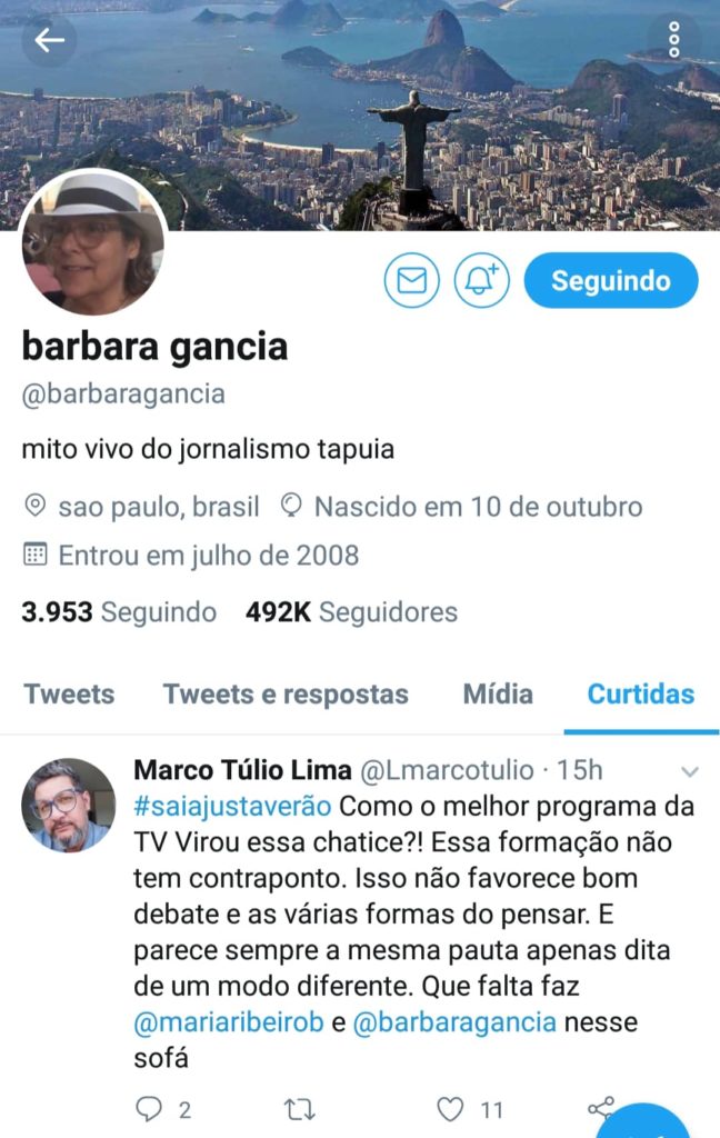 Barbara Gancia curtiu postagem que criticou o Saia Justa