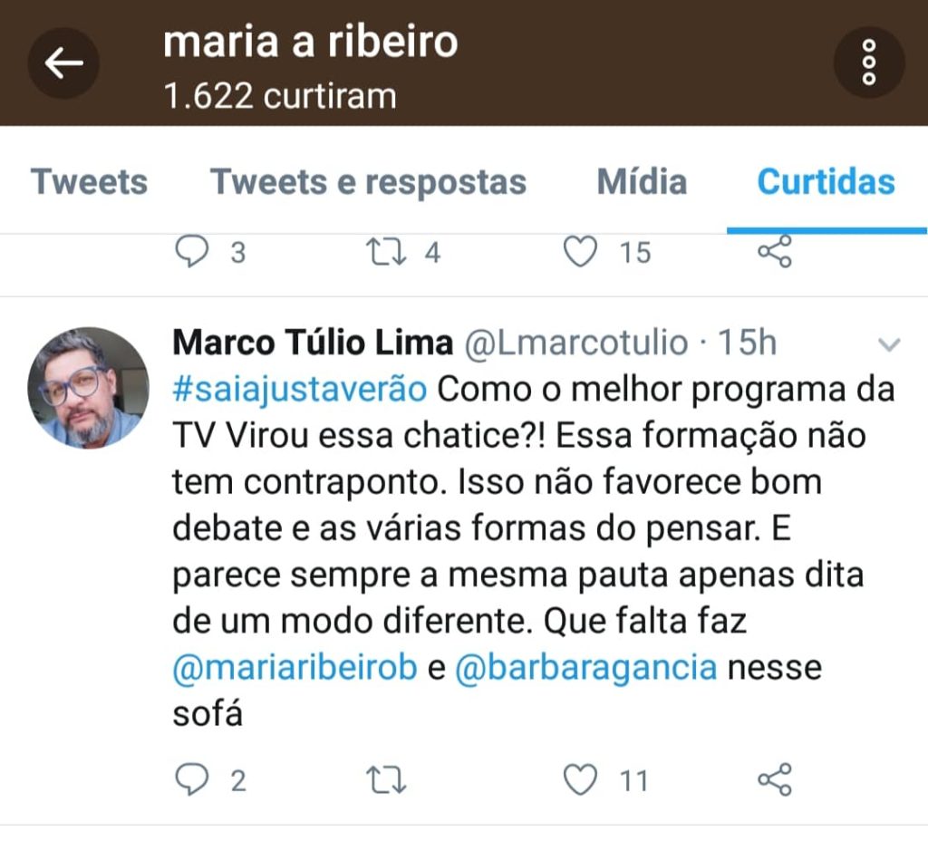 Maria Ribeiro curtiu postagem que criticava o Saia Justa