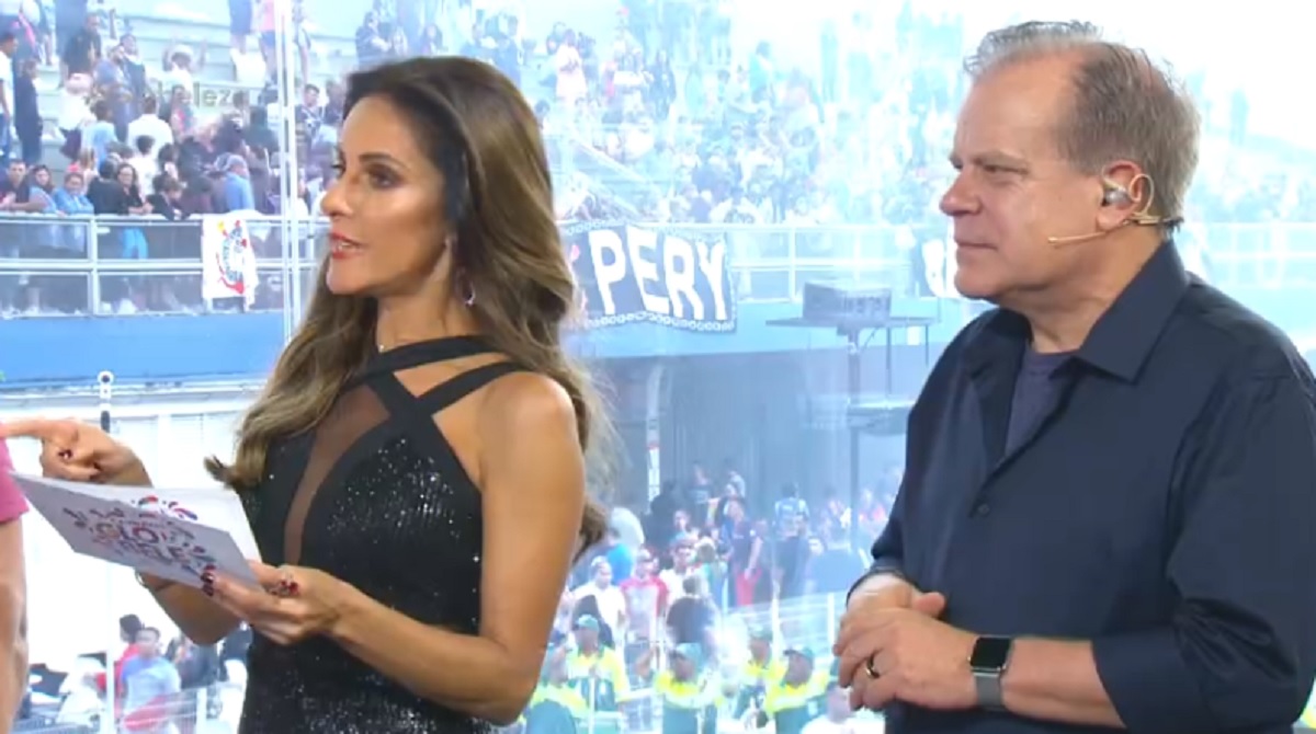 Monalisa Perrone e Chico Pinheiro, na transmissão do Carnaval 2019, na Globo