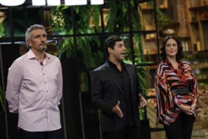 Emmanuel Bassoleil, Felipe Bronze e Ailin Aleixo no primeiro episódio de Top Chef