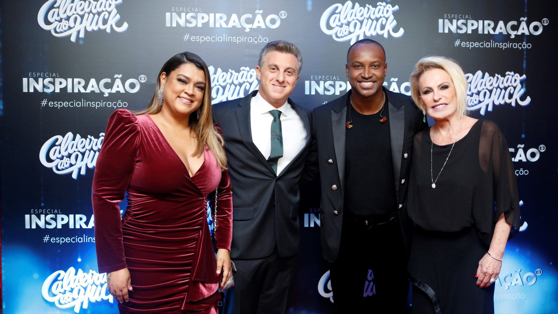 Preta Gil, Luciano Huck, Thiaguinho e Ana Maria Braga na gravação do Especial Inspiração