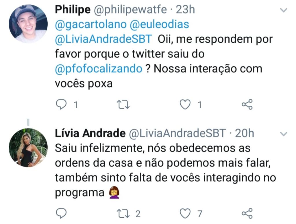 Lívia Andrade falou com internauta sobre o Fofocalizando