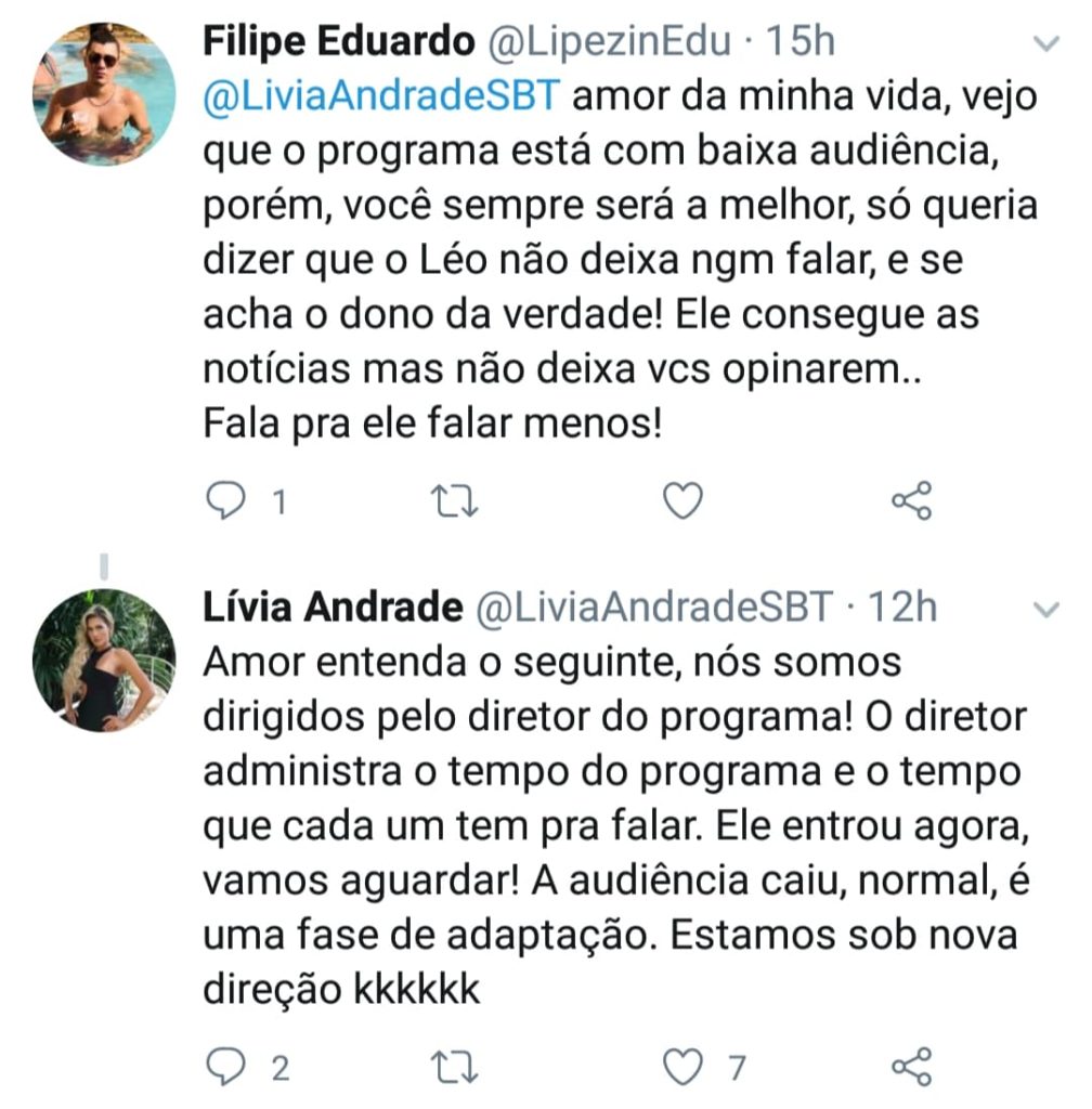 Lívia Andrade rebateu internauta