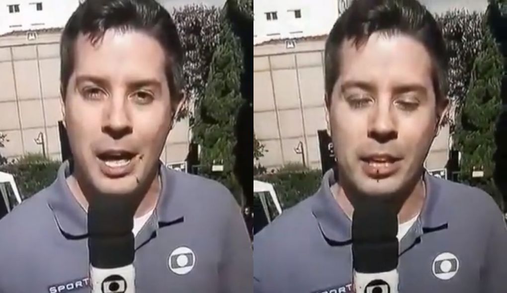 Anselmo Caparica, repórter da Globo, teve a boca invadida por abelha durante link
