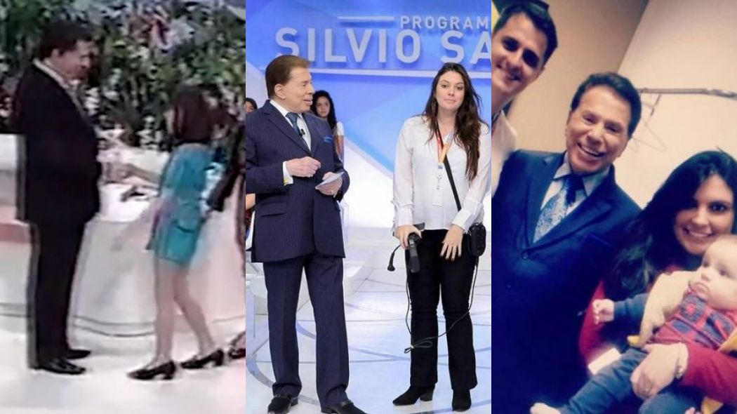 Gabriella Diniz com Silvio Santos no SBT e com o marido e filho