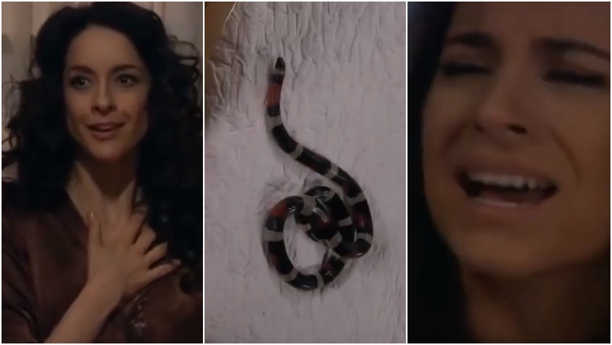 Cínthia planeja morte de Ana Paula e coloca cobra em seu quarto (Reprodução: Televisa S.A)