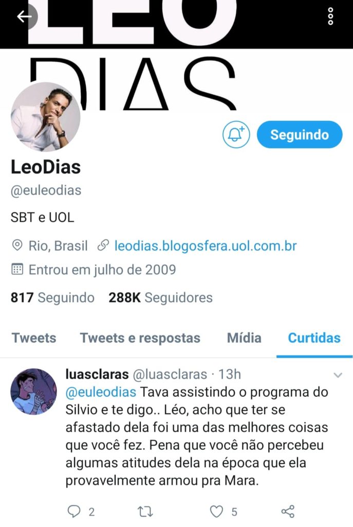 Leo Dias curtiu postagem no Twitter