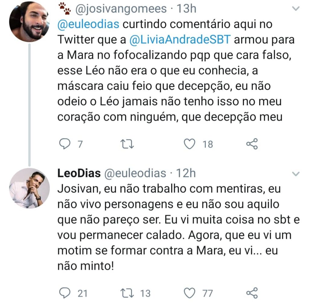 Leo Dias rebateu comentário no Twitter 