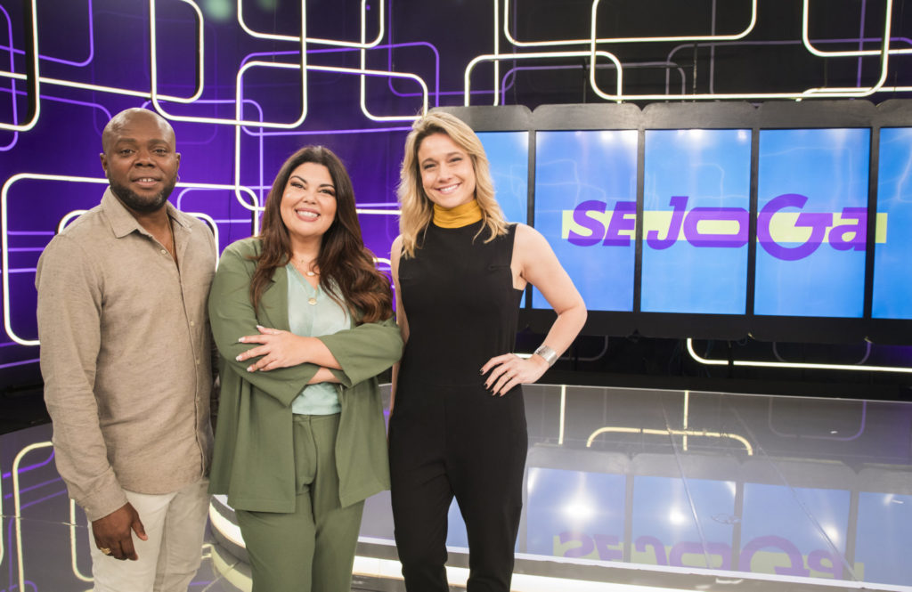 Érico Brás, Fabiana Karla e Fernanda Gentil, apresentadores do Se Joga
